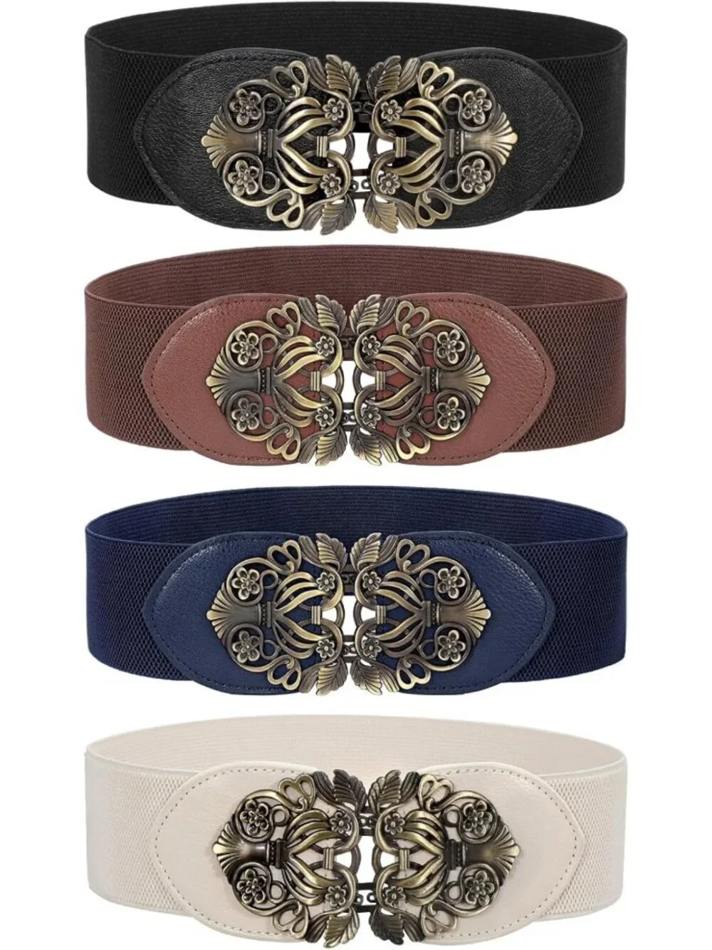 4 Pack Vintage Wide Waist Belts for Women - Elastic Cinch Belts with Retro